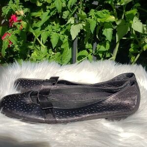 Vaneli Black Perforated Loafers satin bow 9S